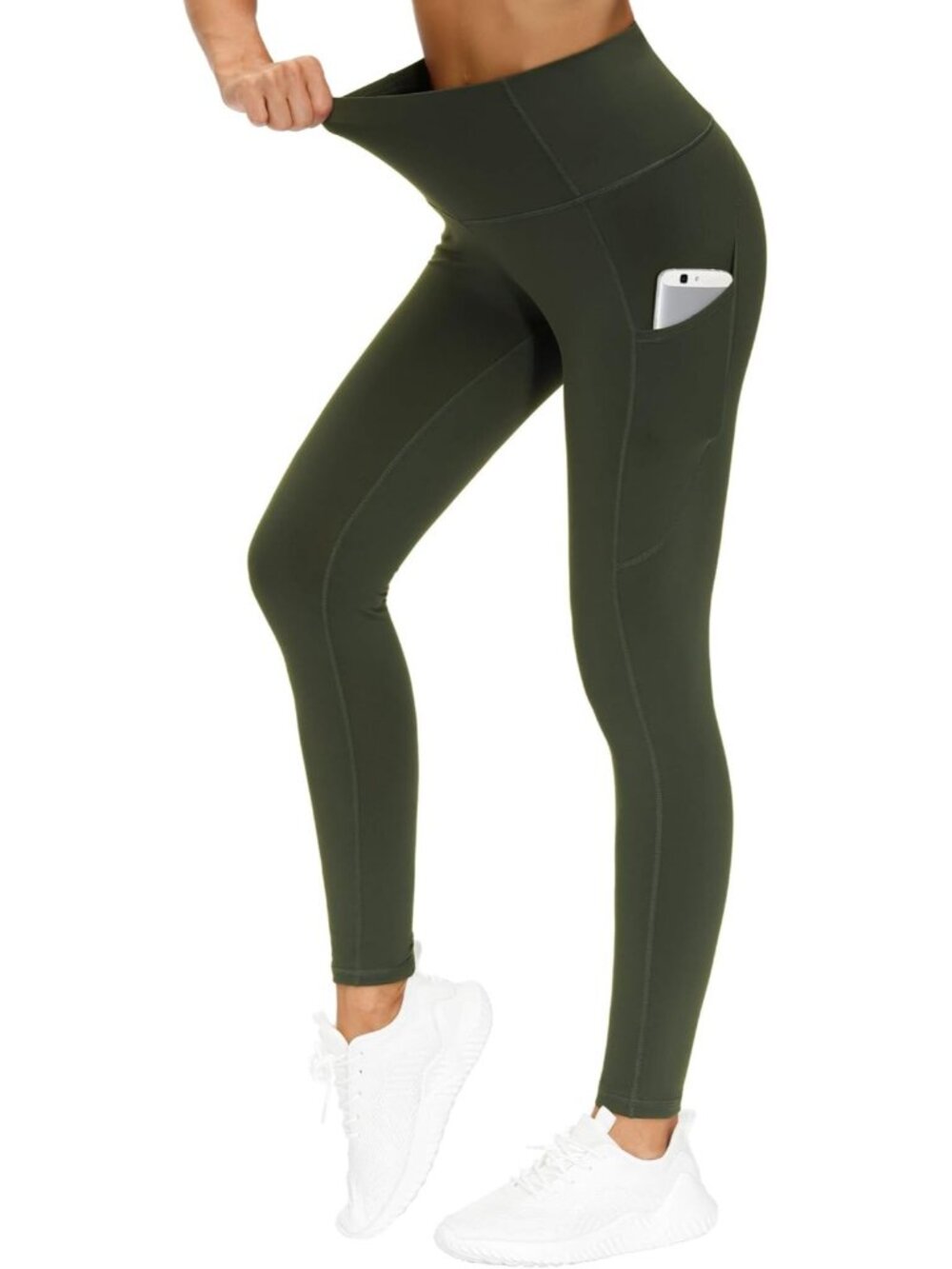 Women's Dark Olive Elastic Thick High Waist Tummy Control Workout Yoga Leggings